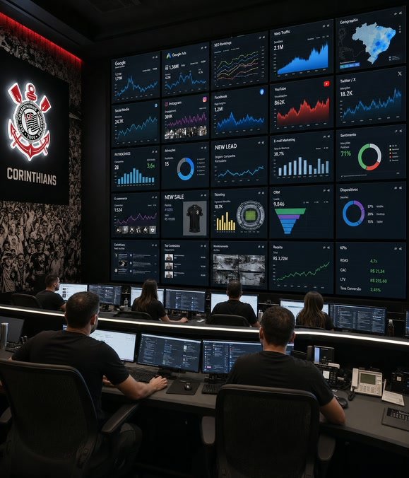 Sala de monitoramento de marketing digital do Corinthians
