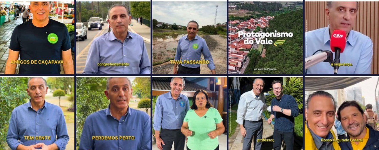 Dez criativos de anúncio da campanha de Eduardo Cury 2212 veiculados no Instagram e no Facebook