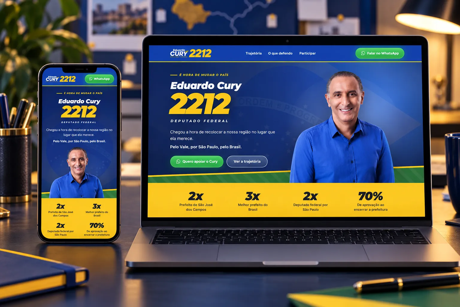 Site oficial de Eduardo Cury 2212 no notebook e no celular